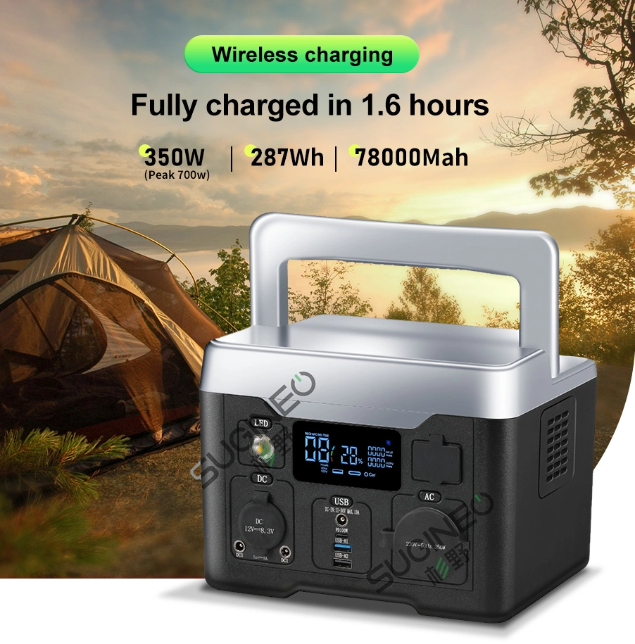 Sugineo 350W 78000mAh 287wh Portable Power Station Wireless Charger with Ternary Lithium 18650 Battery Pd100W for Outdoor Camping Phone Laptop Powerstation